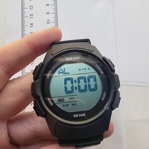 Beeasy Mens Watch Gray Dial Digital Black Case Rubber Strap Sport Quartz 50M